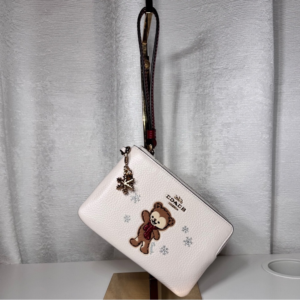 Coach Snowflake Bear Corner Zip Wristlet Wallet